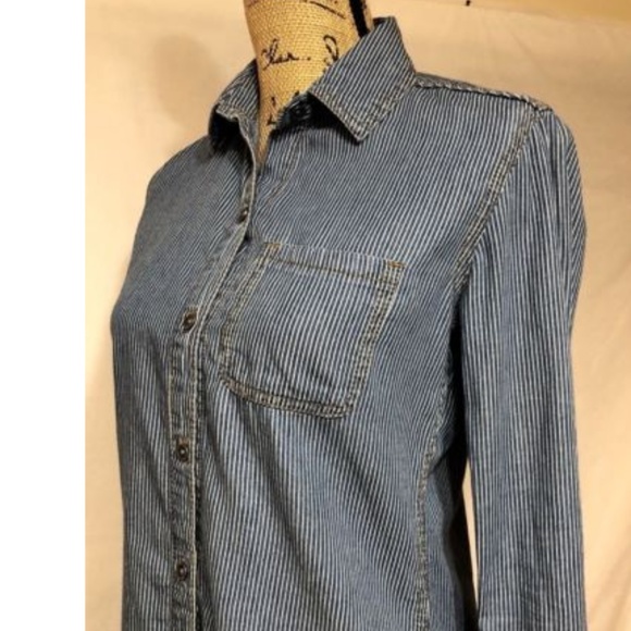 Seven 7 Blue Stripe Denim Button Down Shirt - Picture 2 of 4